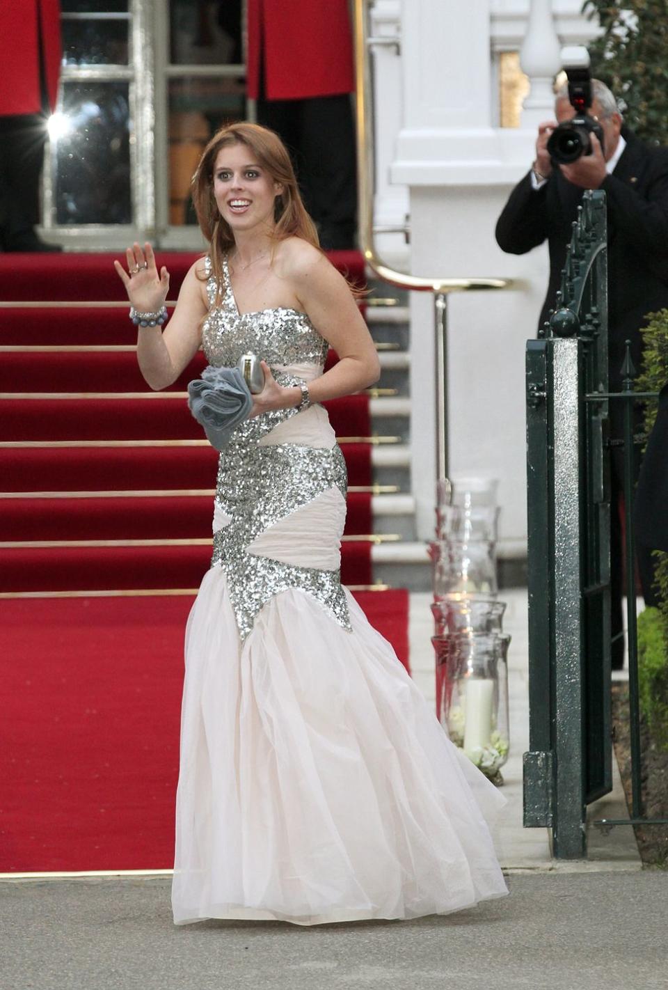 <p>Princess Beatrice of York wore a sparkly gown to the pre-wedding dinner on the eve of <a href="https://www.townandcountrymag.com/the-scene/weddings/g20052313/kate-middleton-prince-william-royal-wedding-2011-photos/" rel="nofollow noopener" target="_blank" data-ylk="slk:Prince William and Kate Middleton's wedding;elm:context_link;itc:0;sec:content-canvas" class="link ">Prince William and Kate Middleton's wedding</a>.</p>