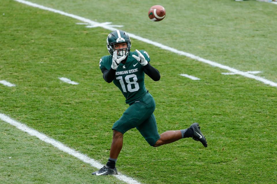 Michigan State cornerback Kalon Gervin warms up before the Ohio State game at Spartan Stadium in East Lansing, Saturday, Dec. 5, 2020.