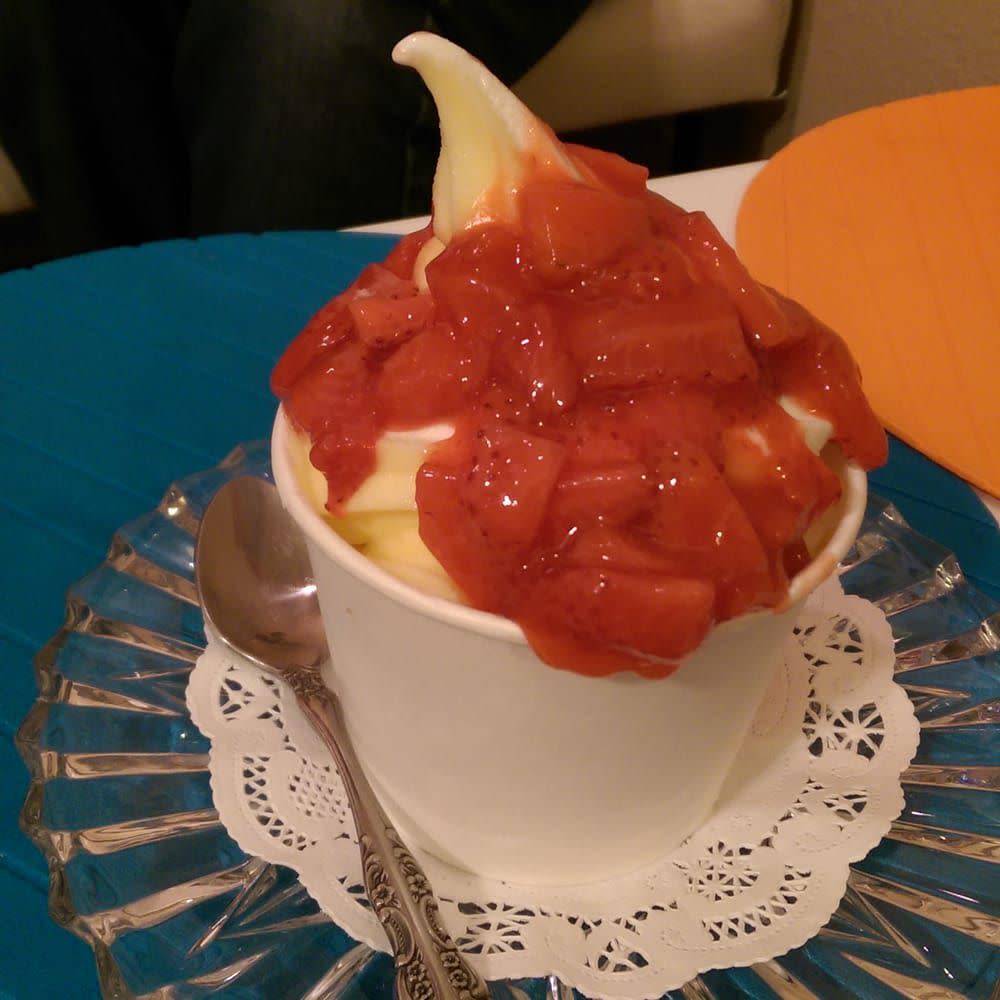 Auntie Rae's Salt Lake City Soft Serve Ice Cream with Strawberries in a Sundae Cup