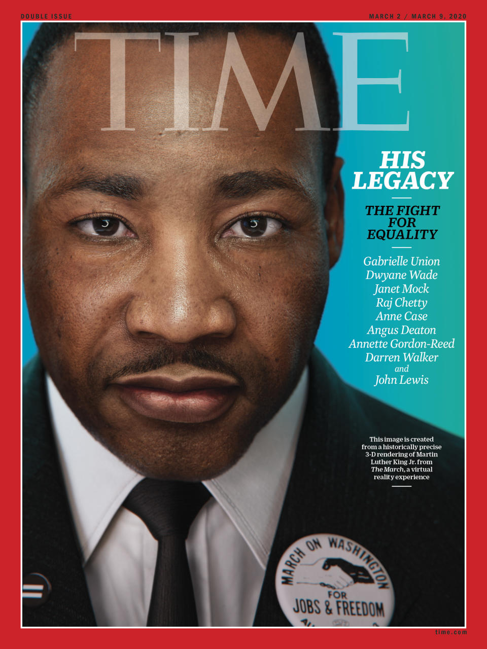 This image is created from a historically precise 3-D rendering of Martin Luther King Jr. from The March, a virtual reality experience | Portrait for TIME by Hank Willis Thomas and Digital Domain