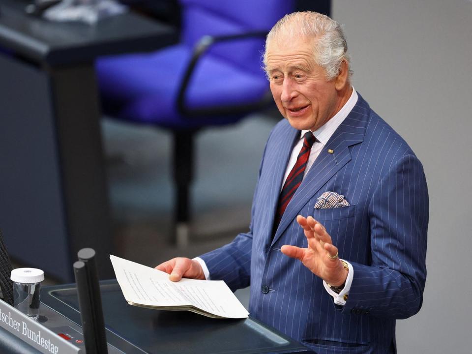 King Charles addressing the Bundestag on Thursday (Reuters)