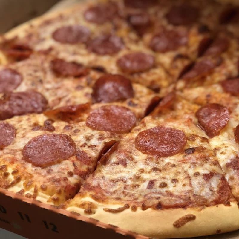 Closeup of Pepperoni and Cheese Little Caesar’s Pizza