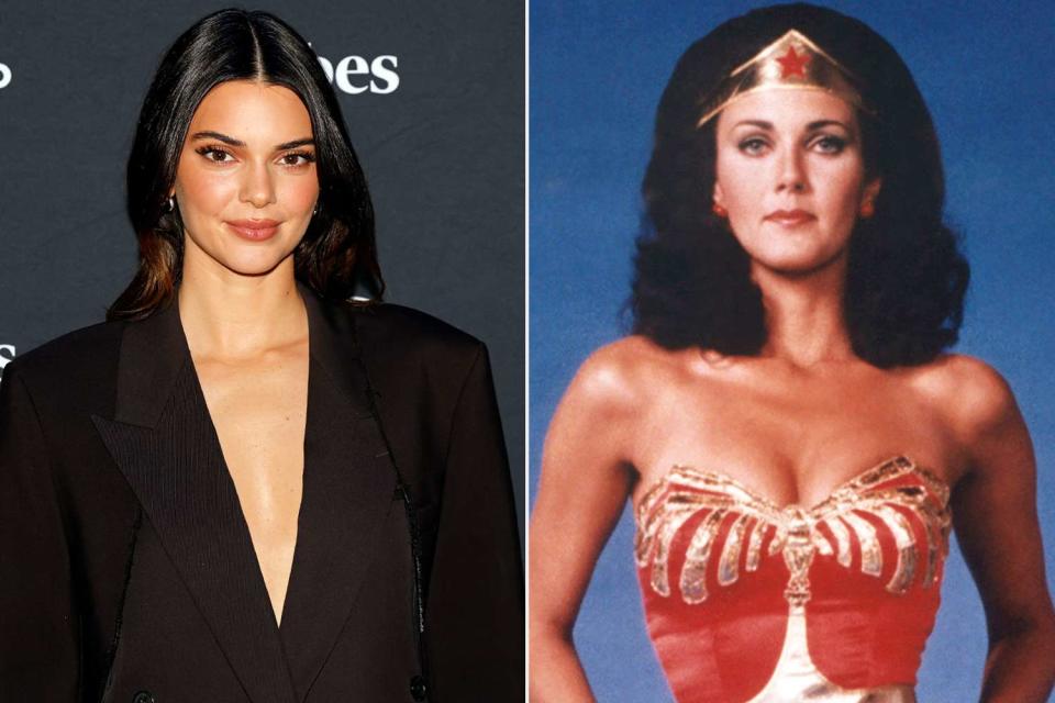 <p>Taylor Hill/Getty; Courtesy Everett Collection</p> Kendall Jenner and Lynda Carter as Wonder Woman