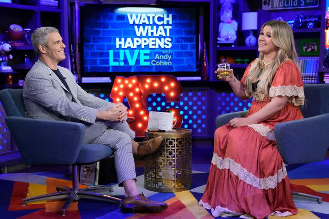<p>Charles Sykes/Bravo via Getty</p> Andy Cohen and Kelly Clarkson on WWHL in June 2023