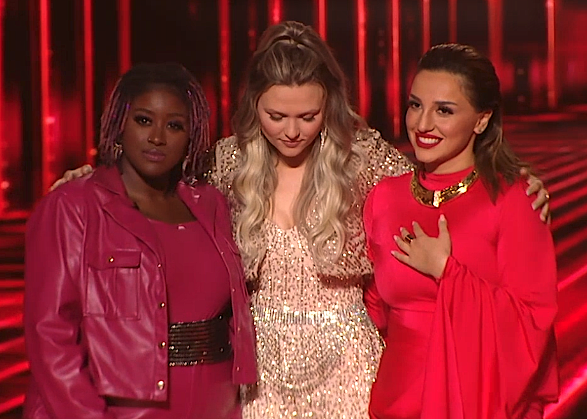 Lucy Love and Nutsa flank 'American Idol' Season 21 contestant Marybeth Byrd as they learn their fate. (Photo: ABC)