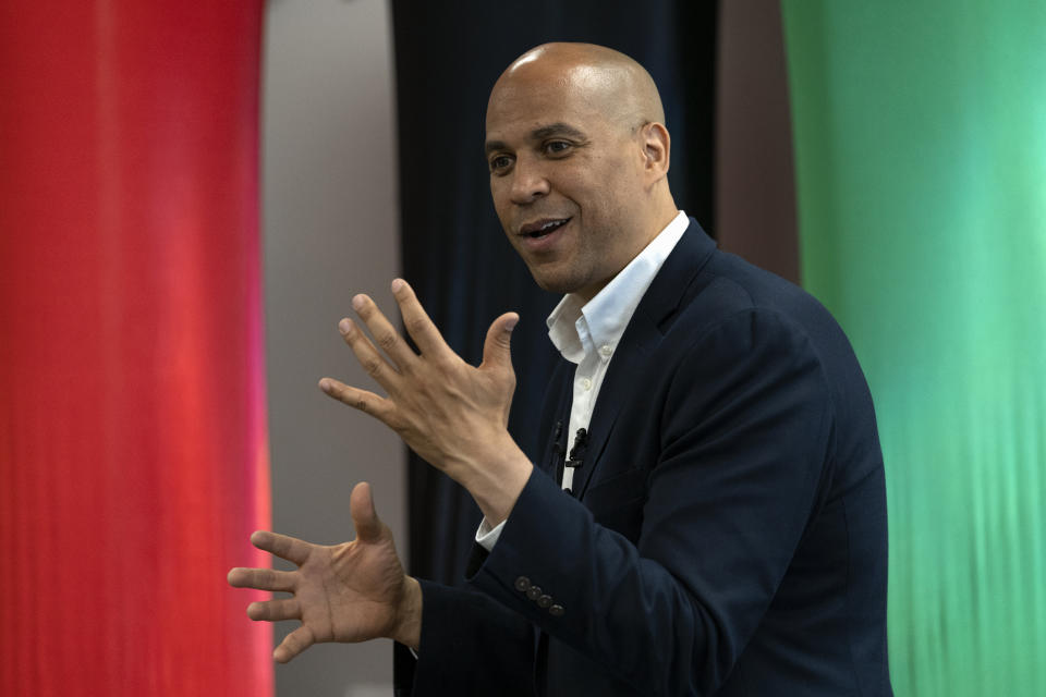 LAS VEGAS, NEVADA, UNITED STATES - 2019/05/28: Democratic presidential candidate, Sen. Cory Booker, speaks during a campaign event in Las Vegas, Nevada. Senator Booker spoke to attendees about his gun violence prevention plan and reproductive rights proposal. (Photo by Ronen Tivony/SOPA Images/LightRocket via Getty Images)