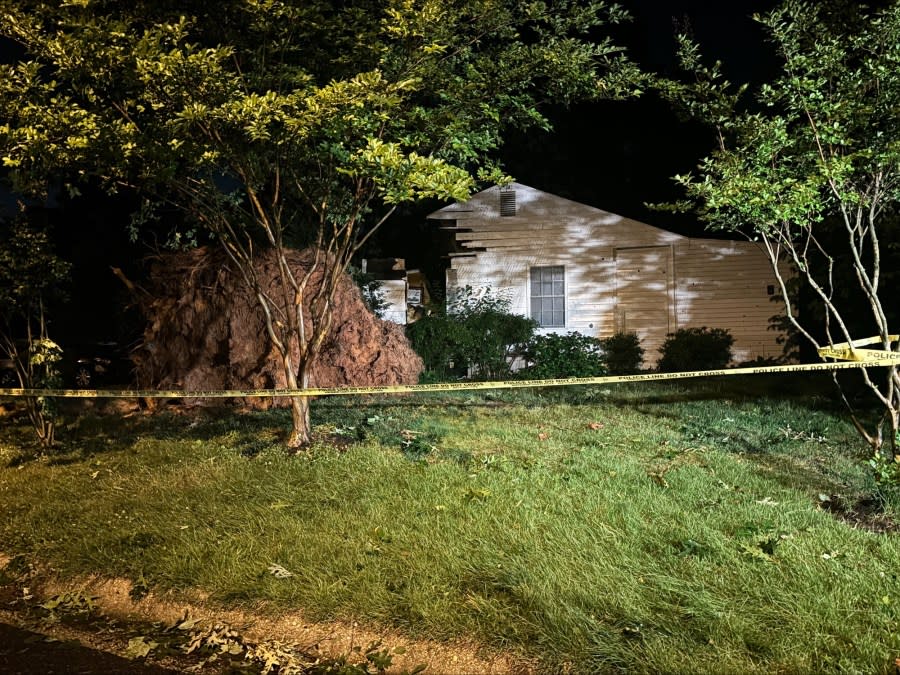 Crews restricted access to a home after a tree fell on top of it in Gaithersburg.