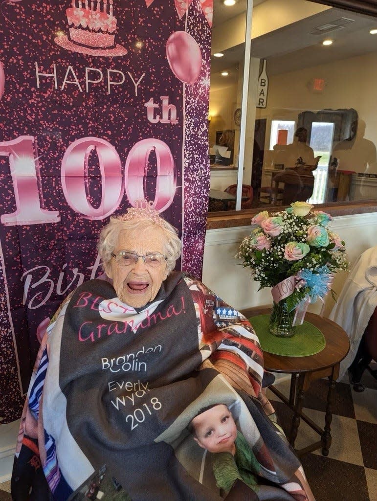 Wanda Wolverton, 100, at a celebration with her family earlier this month.