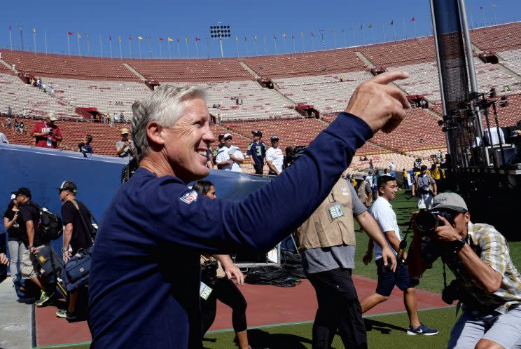 Pete Carroll returned to the L.A. Coliseum this season in the Seahawks' Week 2 defeat to the Rams. (AP) 