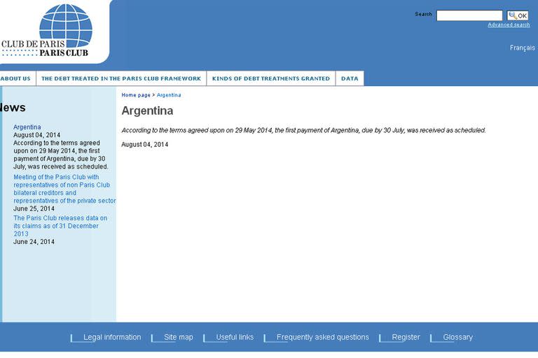 El comunicado del Club de París por el pago de la primera cuota de la deuda argentina