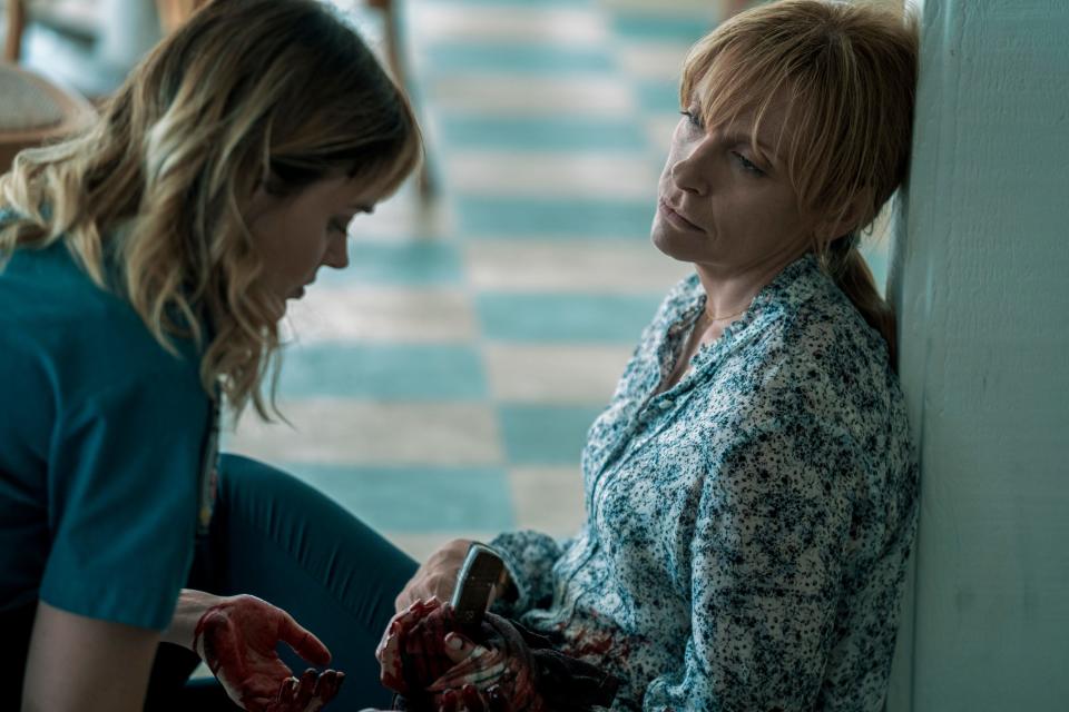 Andy (Bella Heathcote, left) and Laura (Toni Collette) endure a traumatic event in the first episode of "Pieces of Her."