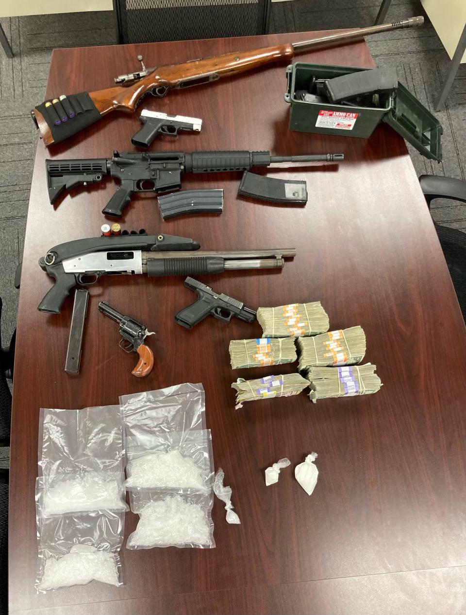 A Muncie-Delaware County Drug Task Force search warrant served on Jan. 31, 2022, at a home on East 14th Street resulted in seizure of more than 1.5 pounds of meth, 63.9 grams of fentanyl, six guns and drug paraphernalia.