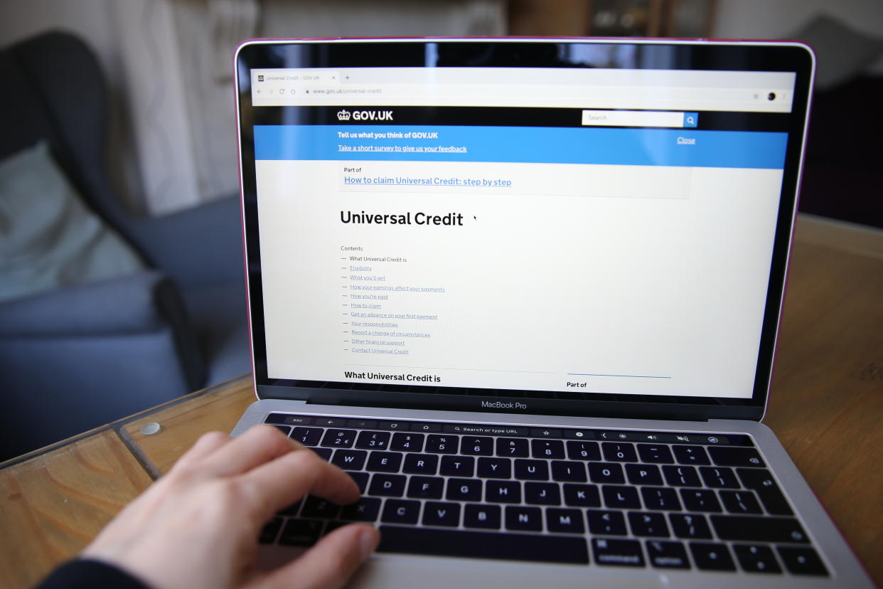 A person visits the Government Gateway website to apply for Universal Credit online. Picture date: Friday March 27, 2020. Photo credit should read: Isabel Infantes/EMPICS Entertainment
