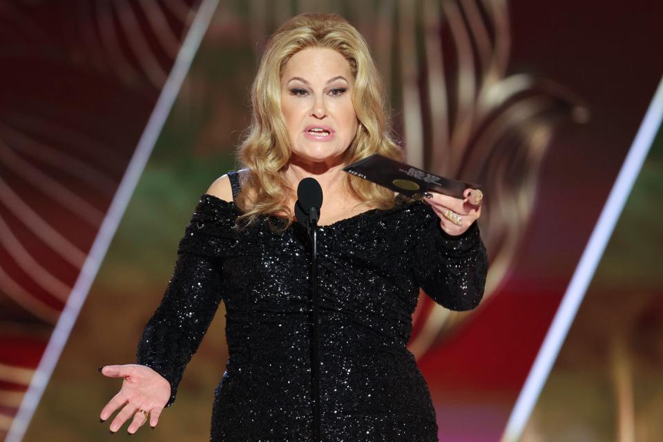 Jennifer Coolidge speaks onstage at the 80th Annual Golden Globe Awards held at the Beverly Hilton Hotel on January 10, 2023 in Beverly Hills, California.