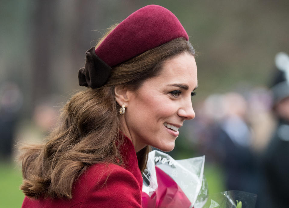 KING'S LYNN, ENGLAND - DECEMBER 25: Catherine, Duchess of Cambridge attends Christmas Day Church service at Church of St Mary Magdalene on the Sandringham estate on December 25, 2018 in King's Lynn, England. (Photo by Samir Hussein/WireImage)