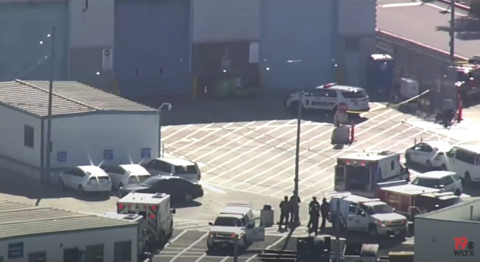 Police and ambulance on site at the Santa Clara Valley Transportation Authority in California after a shooting.