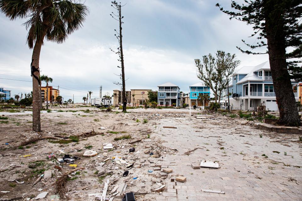 Houses on Fort Myers Beach on Wednesday, March 15, 2023. Almost every structure on the beach was impacted by the Hurricane Ian on Sept. 28, 2022.  