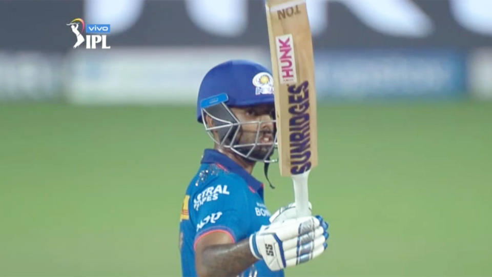 Suryakumar Yadav is seen here marking his half century for Mumbai.