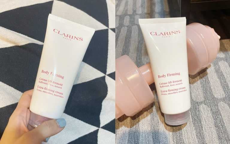 超熱賣的CLARINS緊實身體乳200ml／2,700元、具有涼感的局部加強緊實凝膠150ml／2,000元（圖／黃筱婷攝影）