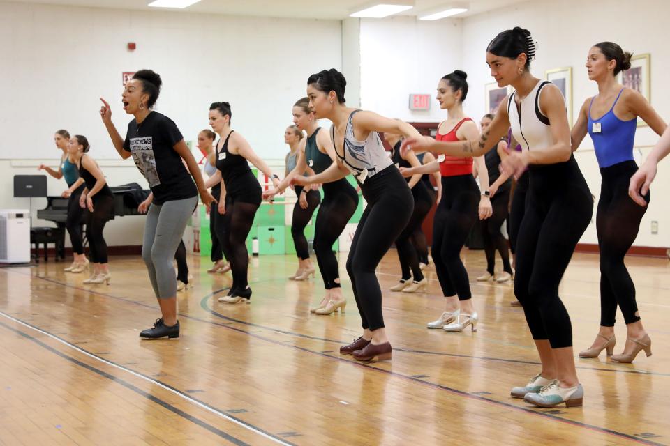 Maud Arnold, of the L.A.-based Syncopated Ladies female tap-dance troupe, teaches a tap class at Rockettes Conservatory in July. The class was fast, fun and exhausting for the dancers, some of whom were dancing in $300 tap shoes the Rockettes provided.