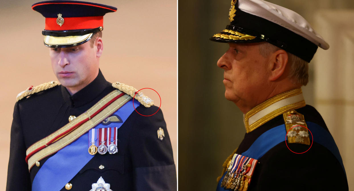 Prince William and the Duke of York both wore the Queen's initials on their shoulders.