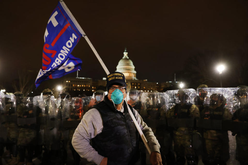 Members of the National Guard and the Washington D.C. police keep a small group of demonstrators away from the U.S. Capitol on January 06, 2021 in Washington, DC.<span class="copyright">Spencer Platt/Getty Images</span>