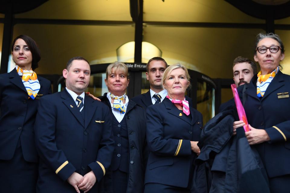 Thomas Cook staff in Westminster on Tuesday (PA)