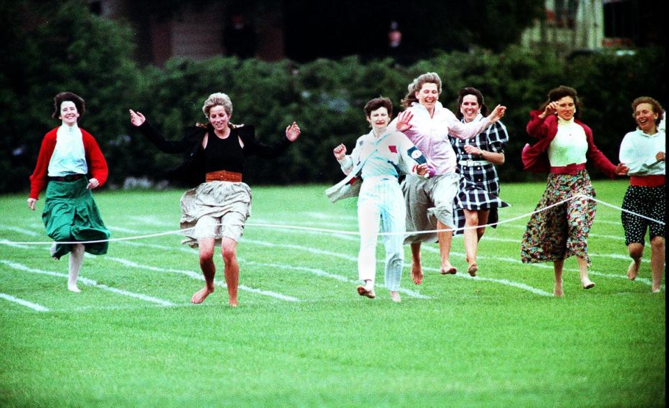 Diana taking part in the Mothers’ Race during Wetherby School Sports Day in 1991 (PA) (PA Archive)