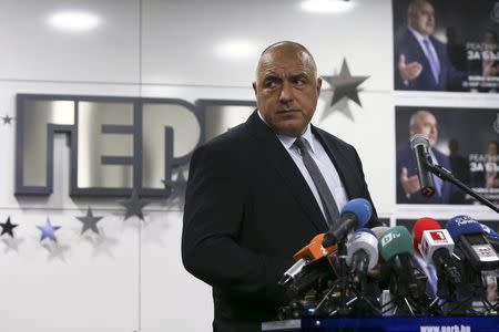 Former Bulgarian prime minister and leader of centre-right GERB party Boiko Borisov arrives for a news conference at the party's headquarters in Sofia, Bulgaria March 26, 2017. REUTERS/Stoyan Nenov