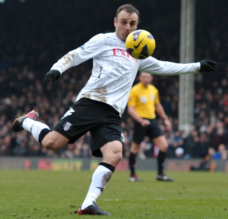 Fulham striker Dimitar Berbatov lashes in a volley against Stoke City at Craven Cottage on February 23, 2013 to give his side a 1-0 win. Victory for the Londoners lifted Martin Jol's men to 11th place in the table