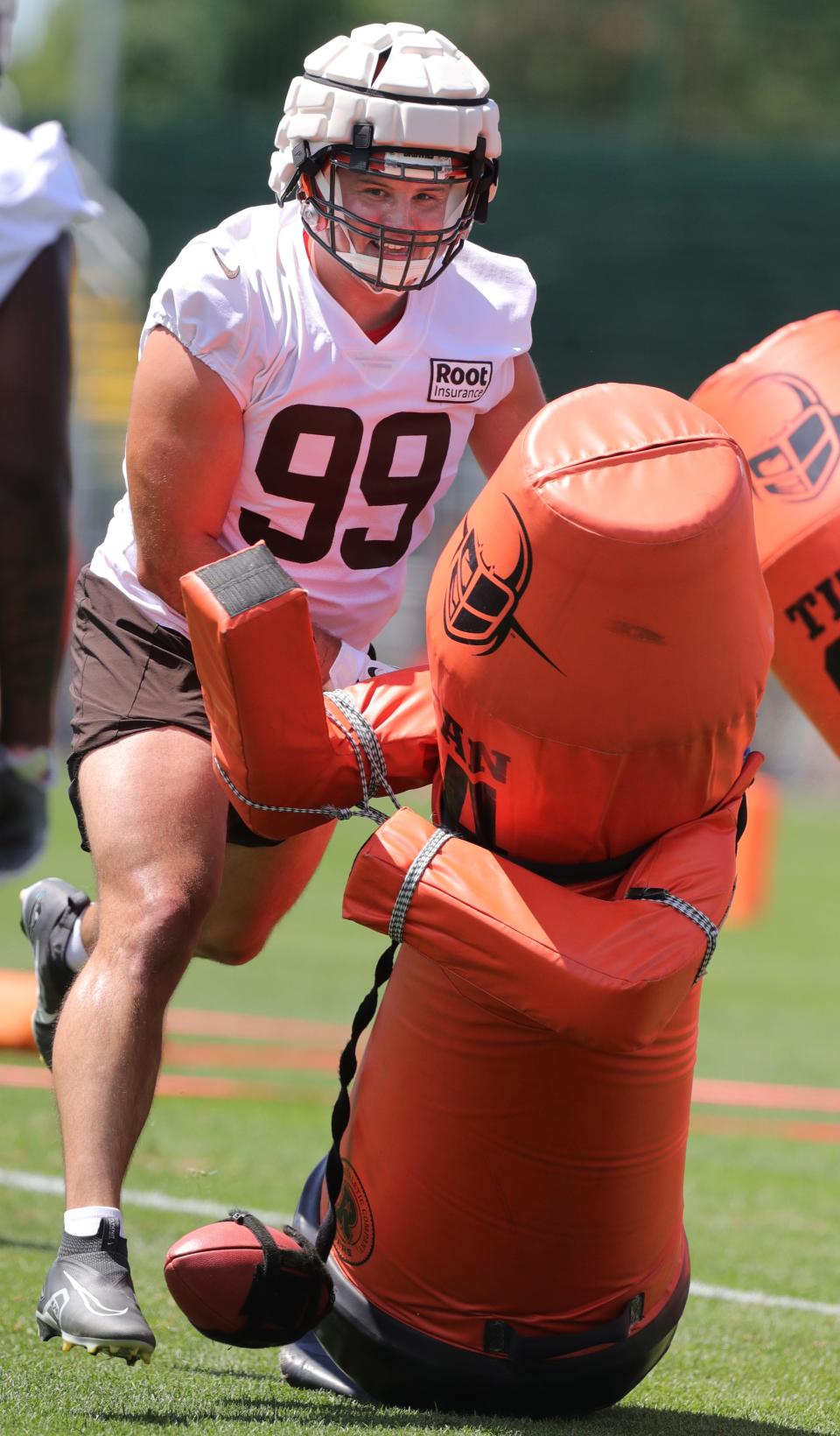 Cleveland Browns defensive tackle Taven Bryan works on his pass rushing technique during training camp on Friday, July 29, 2022 in Berea.