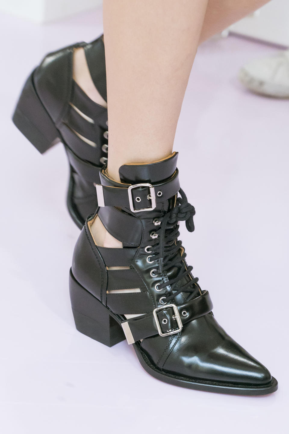 <p><i>Black leather boots from the SS18 Chloé collection. (Photo: ImaxTree) </i></p>