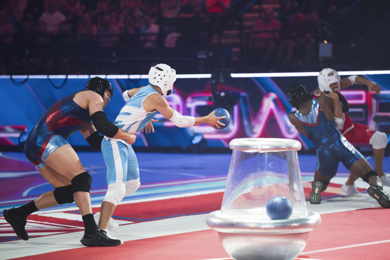 Apollo, Chung Leong, Phantom and Matt Jones competing during an earlier episode (BBC/James Stack/Hungry Bear Media)