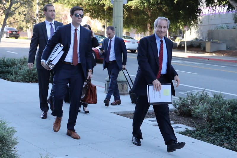 Plaintiff attorney L. Lin Wood arrives for a pretrial hearing for a defamation case in which Elon Musk is accused of defaming British cave diver Vernon Unsworth