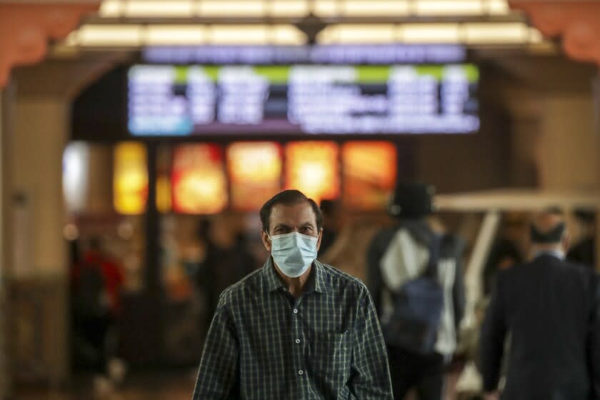 Los Angeles, CA - July 12: With California suffering through another intense coronavirus wave, the stunning proliferation of the BA.5 subvariant is becoming a growing focus of scientific scrutiny, with experts saying it may replicate itself far more effectively than earlier versions of Omicron. Some commuter choose to use at Union Station on Tuesday, July 12, 2022 in Los Angeles, CA. (Irfan Khan / Los Angeles Times)