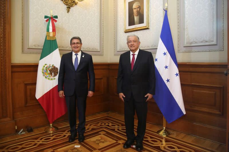 Mexican President Andres Manuel Lopez Obrador meets with Honduras' President Juan Orlando Hernandez ahead of the summit of the Community of Latin American and Caribbean States (CELAC)