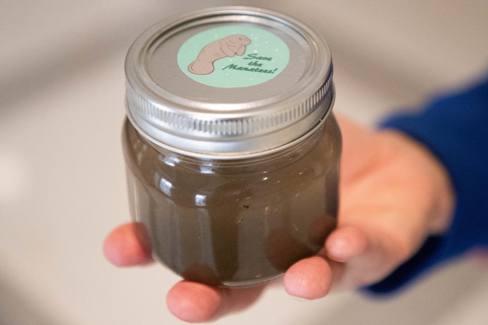 A jar of murky water from the Indian River Lagoon.