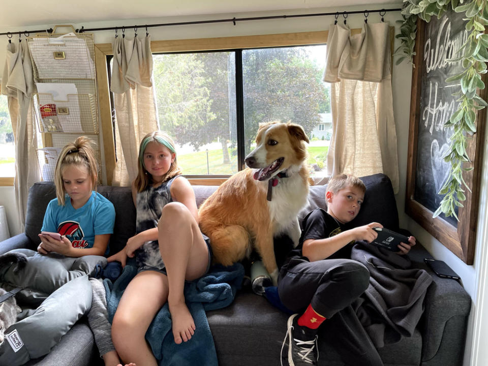 The Johnsrud kids — Lia, Miley and Brady — have been “roadschooled” since 2020 when schools in Dubuque, Iowa, shut down for the pandemic. (Tiffany Johnsrud)