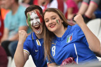 Fans of Italy show their support before the 2019 FIFA Women's World Cup France group C match between Jamaica and Italy at Stade Auguste Delaune on June 14, 2019 in Reims, France. (Photo by Tullio M. Puglia/Getty Images)