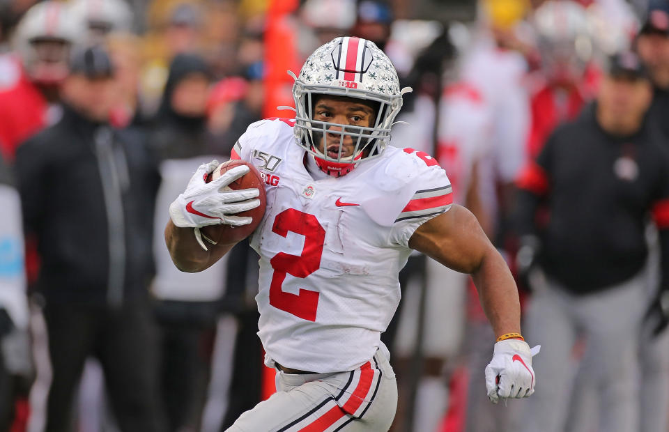 Ohio State RB J.K. Dobbins was the Buckeyes' star in the romp over Michigan. (Photo by Leon Halip/Getty Images)