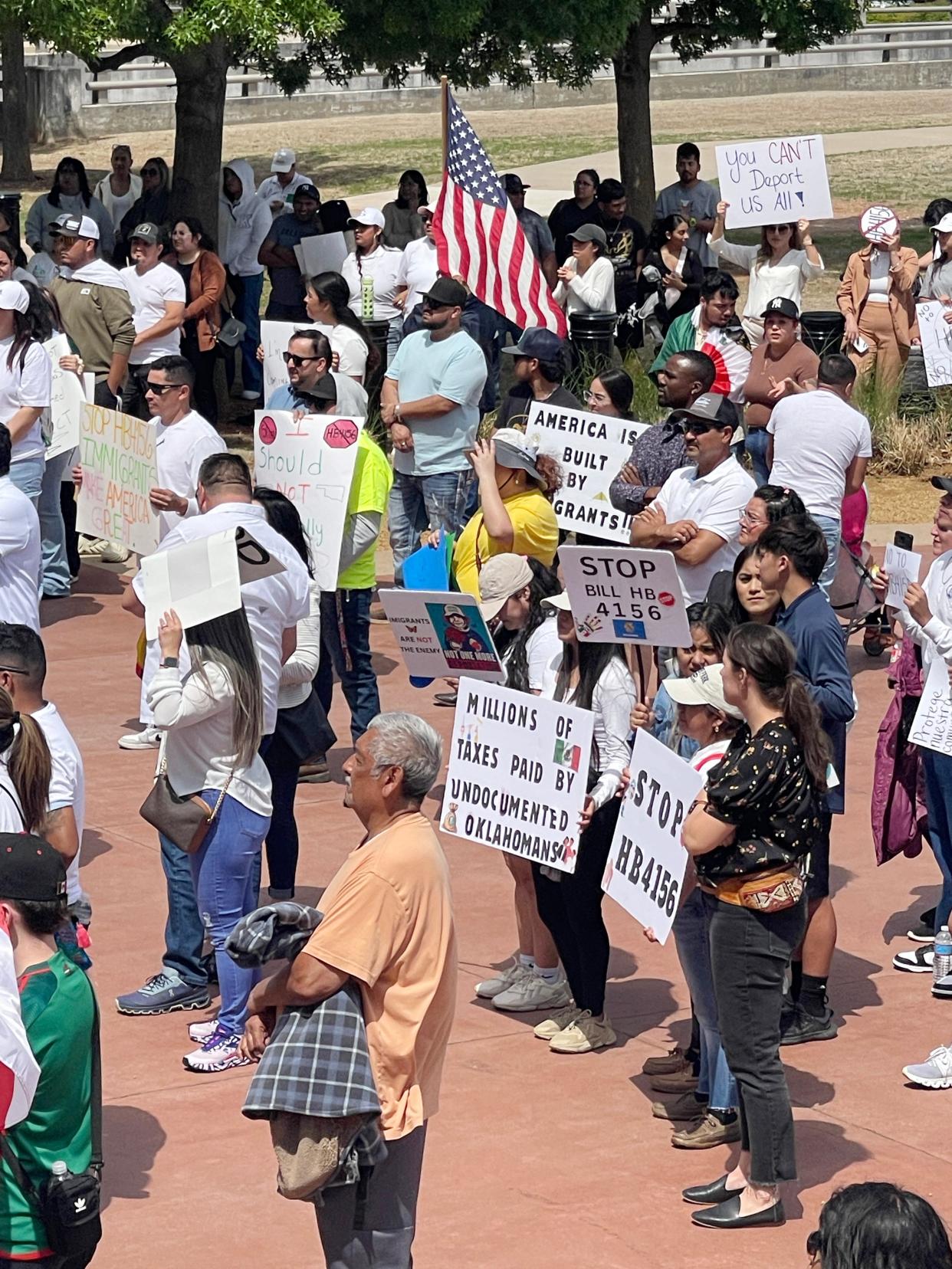 A large crowd of well over 100 people gathered Tuesday at the north Capitol plaza to protest House Bill 4156.