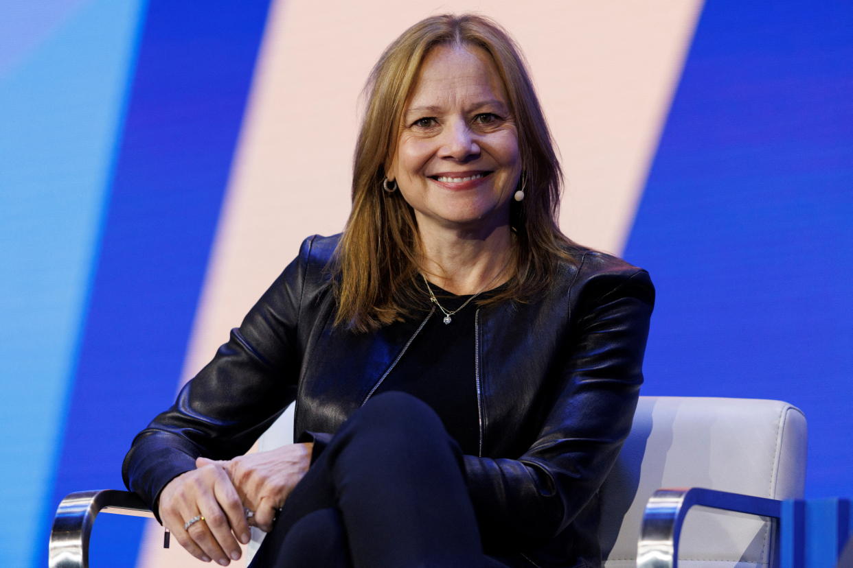 Mary Barra, Chair and CEO of General Motors Company speaks at the 2022 Milken Institute Global Conference in Beverly Hills, California, U.S., May 2, 2022.  REUTERS/Mike Blake