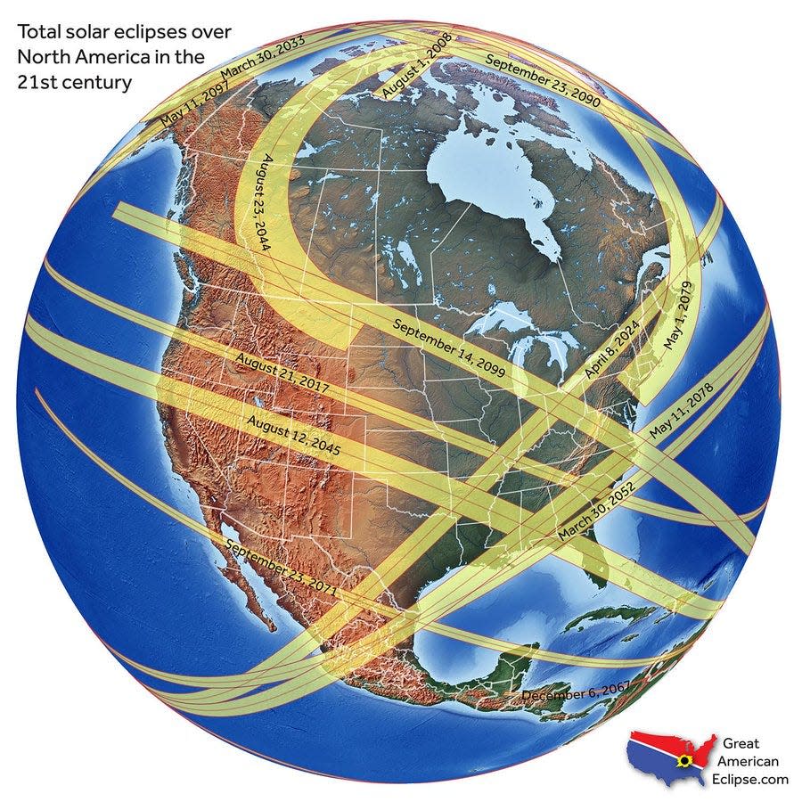 Solar eclipses in the US in 2017, 2024, 2044, 2045, 2052, 2078, 2078, 2099