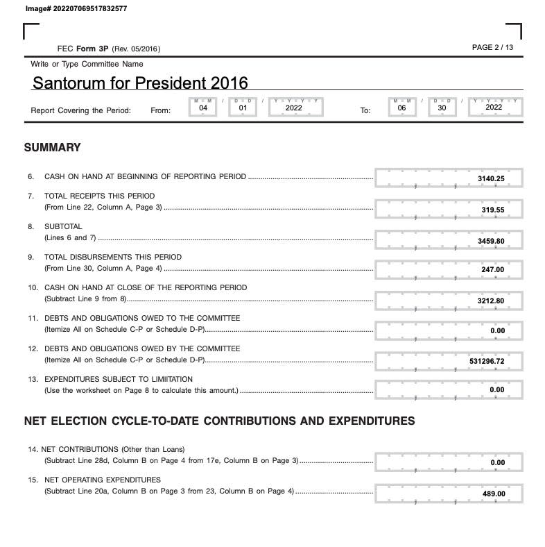 Rick Santorum's FEC report