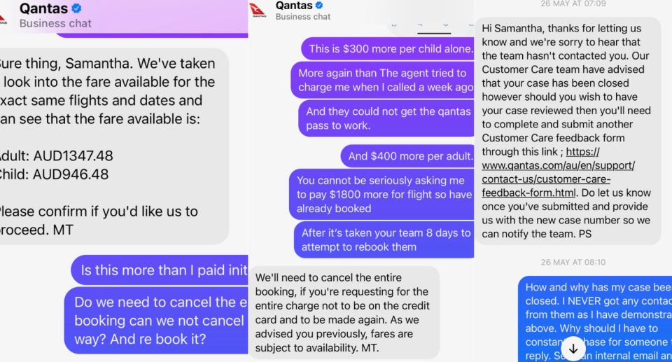 A Gold Coast woman says she's been left more than $1000 out of pocket over a technical glitch affecting Qantas online booking system. Source: Supplied. 