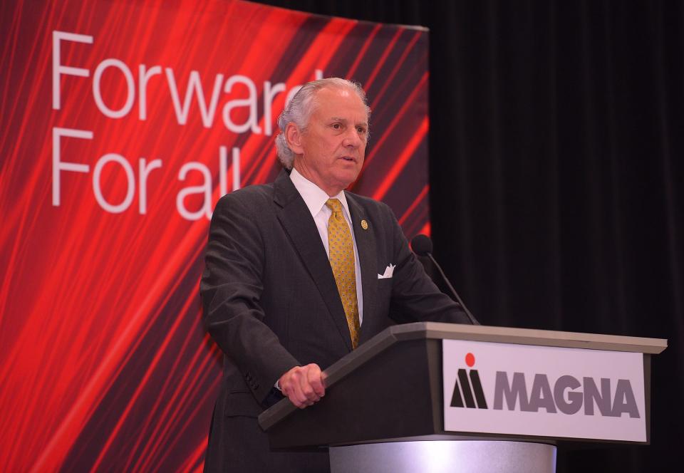 MAGNA celebrated the grand opening of its South Carolina facility in Duncan, Thursday, April 7, 2022. The manufacturing facility, which produces high-tech exterior mirror for three automakers including BMW, has over 250 employees with expectation of 400. South Carolina Governor Henry McMaster toured the plant and participated in a ribbon-cutting ceremony to welcome the business to the state. Governor McMaster speaks during the opening ceremony.