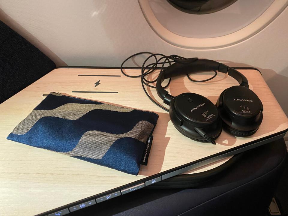 Headphones offered by Finnair business class on flight to Bangkok freelancer photo