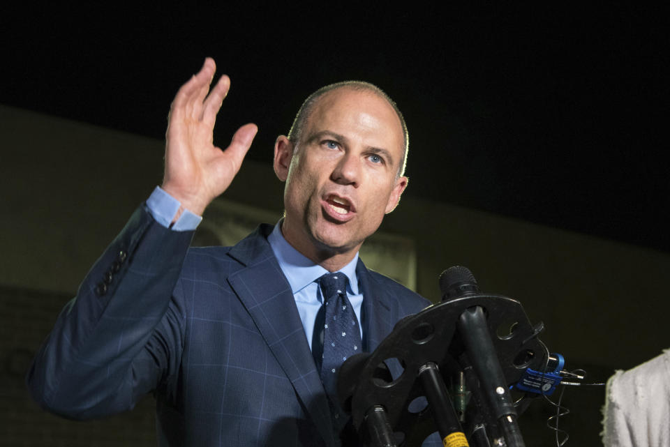 Michael Avenatti speaks to the media outside the Los Angeles Police Department office on Nov. 14, 2018. (Photo: Michael Owen Baker/AP)