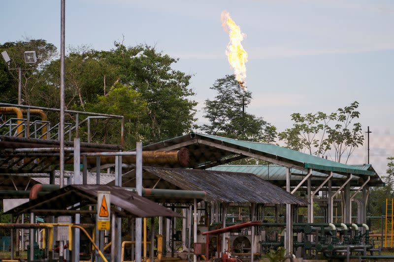 Infrastructure of Ecuador's state-run oil company Petroecuador is pictured outside of Nueva Loja