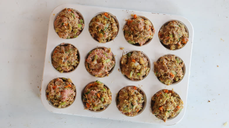 turkey meatloaf batter in muffin tin